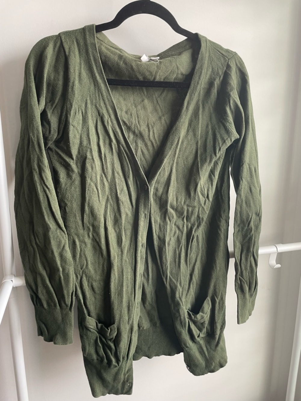 Frenchi Olive Green Open Front Long Cardigan